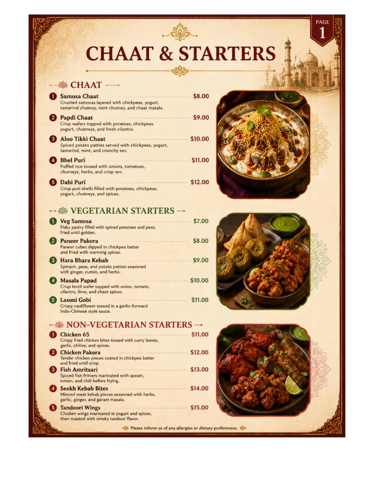 Spice Heritage menu, page 2