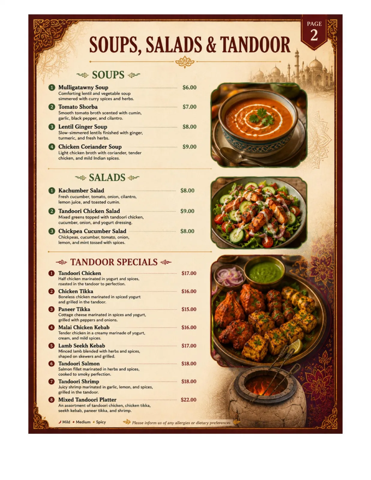 Spice Heritage menu, page 3