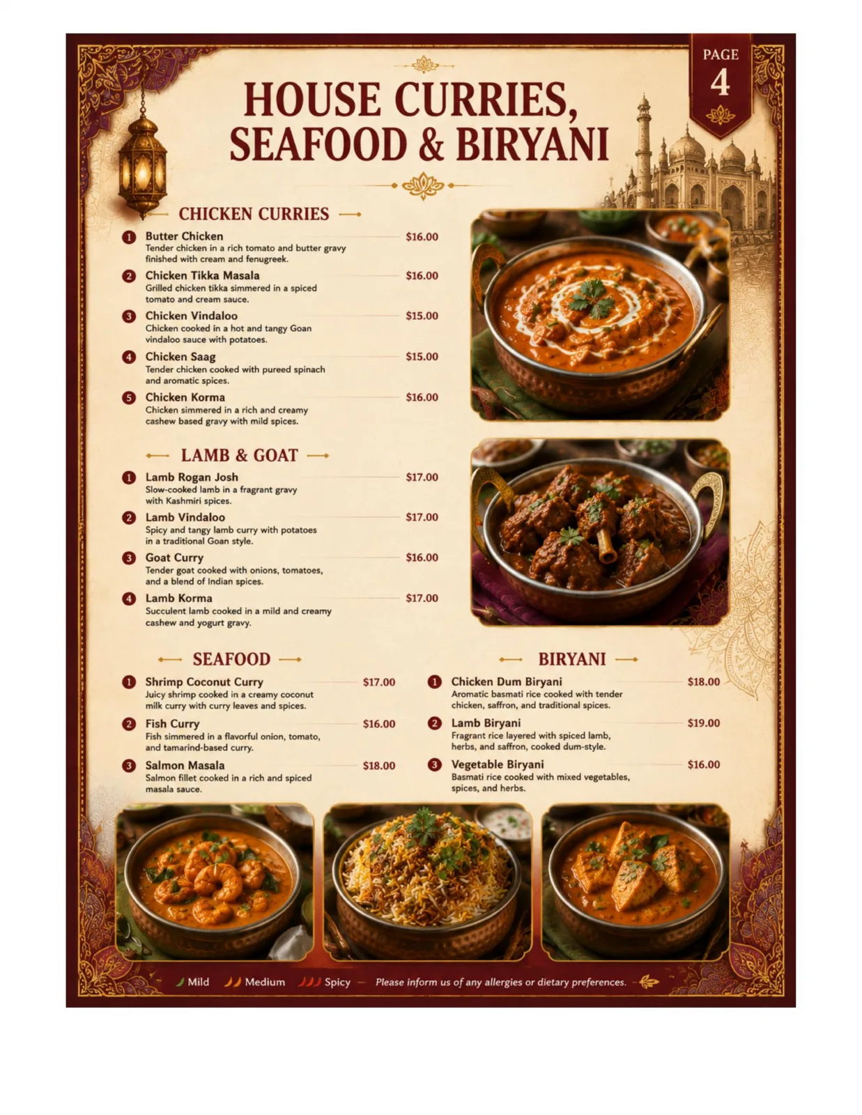 Spice Heritage menu, page 5