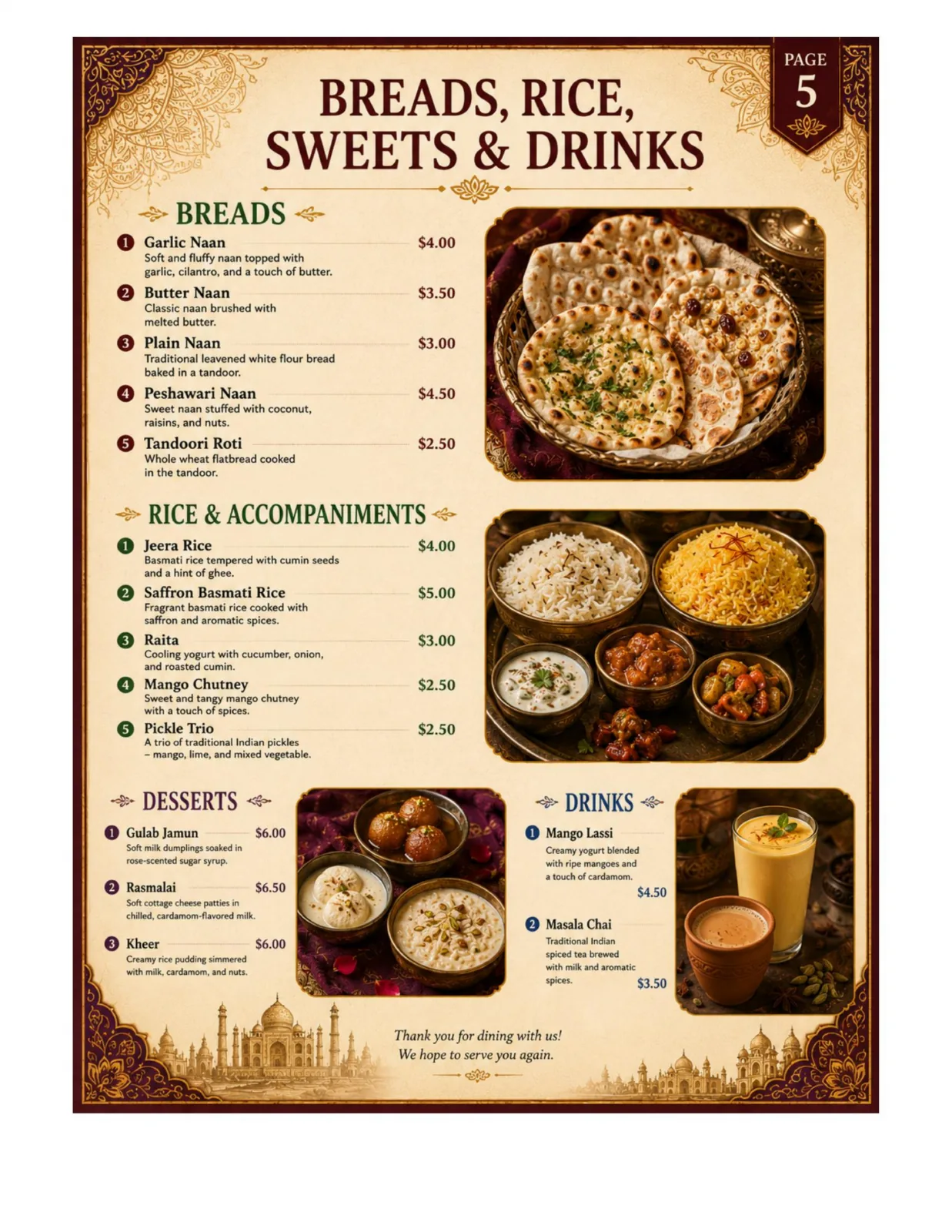 Spice Heritage menu, page 6